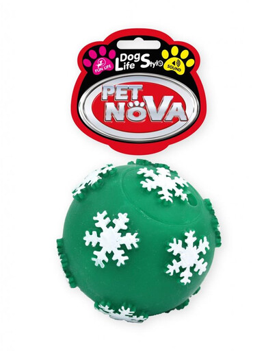 PET NOVA DOG LIFE STYLE Míč se sněhovými vločkami 7,5 cm zelený