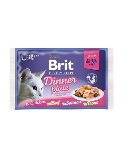 BRIT Premium Dinner Plate Smíšené příchutě Želé krmivo pro kočky v sáčcích 85g