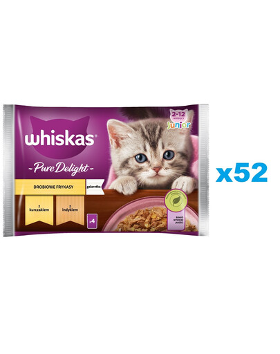 WHISKAS Junior 52x85g Vlhké krmivo pro koťata v želé s drůbežím masem: kuřecí maso, krůtí maso