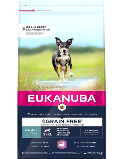 EUKANUBA Grain Free S-XL Adult Kachna 3 kg pro dospělé psy