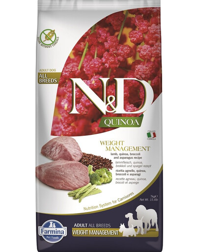 N&D GrainFree Quinoa Dog Weight Management Lamb & Broccoli 7 kg