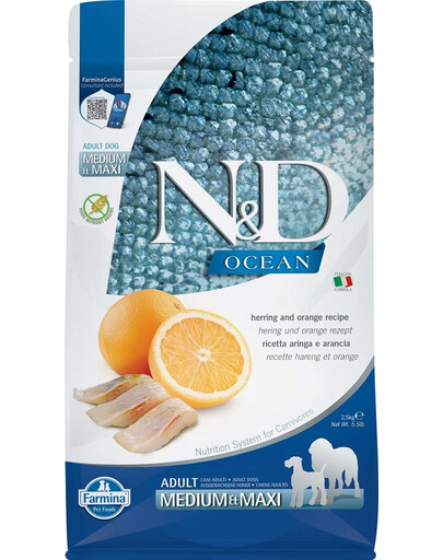 N&D OCEAN DOG GrainFree Adult M/L Herring & Orange 2,5 kg