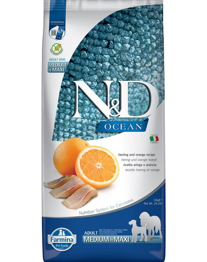 N&D Ocean dog adult herring & orange medium & maxi 12 kg