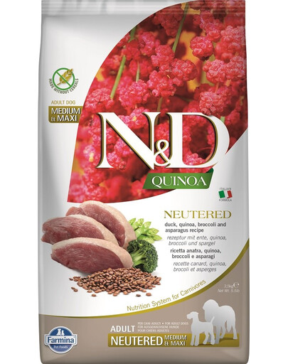 FARMINA N&D Quinoa Dog Neutered Adult Madium & Maxi duck, broccoli 2.5 kg
