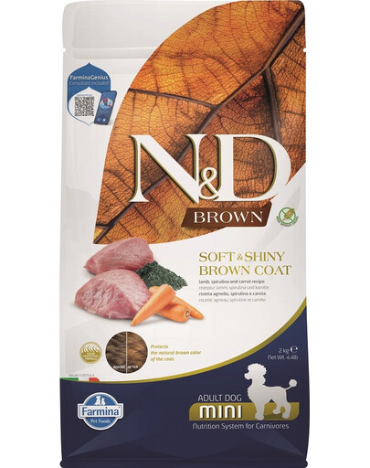 Levně N&D Brown Dog Adult Mini Lamb, Spirulina & Carrot 2 kg