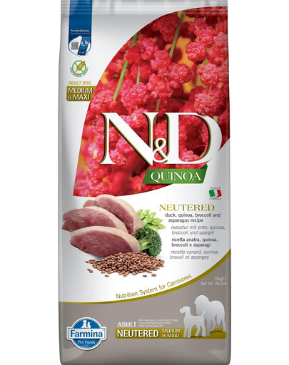 FARMINA N&D Quinoa Dog Neutered Adult Madium & Maxi duck, broccoli 12kg