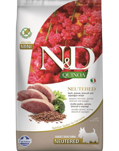 N&D Quinoa DOG Neutered Duck&Broccoli&Asp 2.5 kg