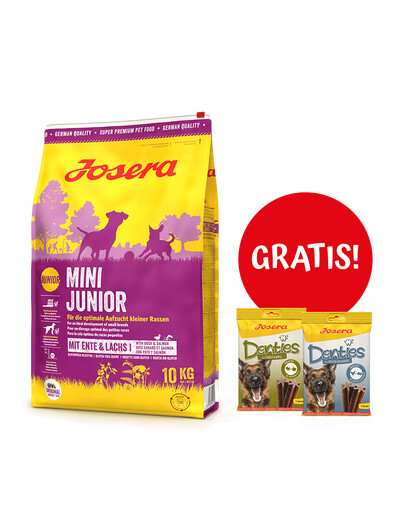 Levně JOSERA Mini Junior 10kg + JOSERA Denties with Poultry & Blueberry 180g ZDARMA