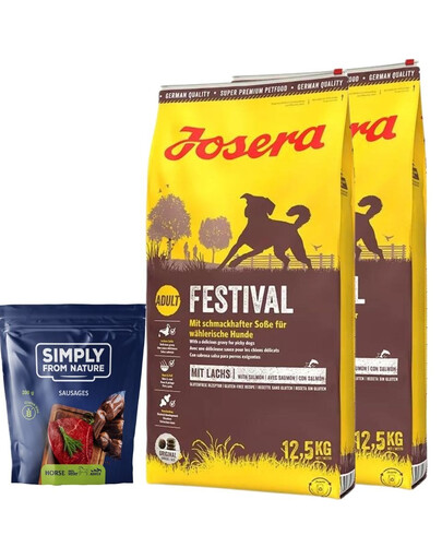 JOSERA Festival 2x12,5kg + SIMPLY FROM NATURE Klobásky pro psy s koňským masem 200 g