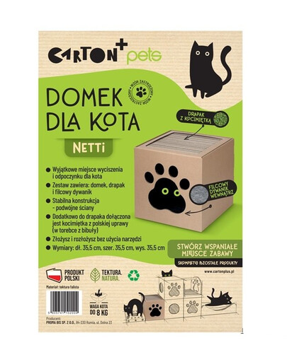 CARTON+ PETS Netti Domeček se škabadlem pro kočky