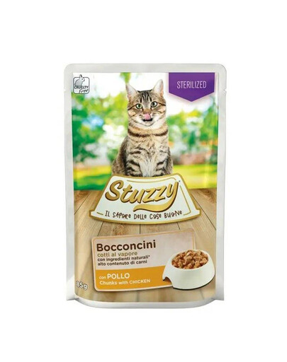 STUZZY Cat Bocconcini Sterilized Chunks s kousky kuřecího 85g