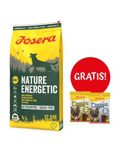 Levně JOSERA Nature Energetic 12,5kg pro aktivní psy + 2 x JOSERA Denties with Poultry & Blueberry 180g ZDARMA