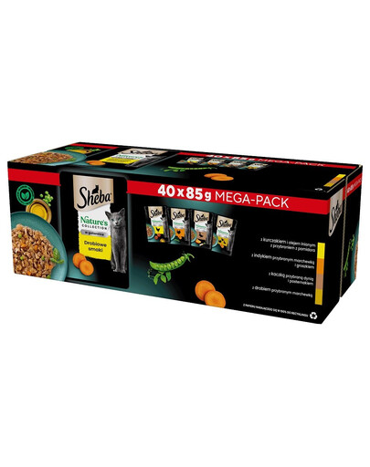 SHEBA Nature’s Collection Drůbeží příchutě 40x85 g želé kousky s kuřecím, krůtím, kachním, drůbežím masem pro dospělé kočky