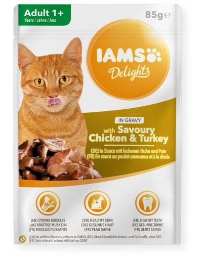 Levně IAMS Cat Adult All Breeds Chicken & Turkey In Gravy 85 g