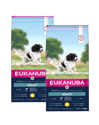 EUKANUBA  Active Adult Medium Breeds Chicken bohatá na čerstvé kuře 2 x 15 kg
