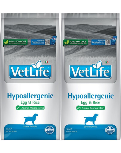 FARMINA Vet Life Hypoallergenic granule pro psy s vejci a rýží 2 x 12 kg