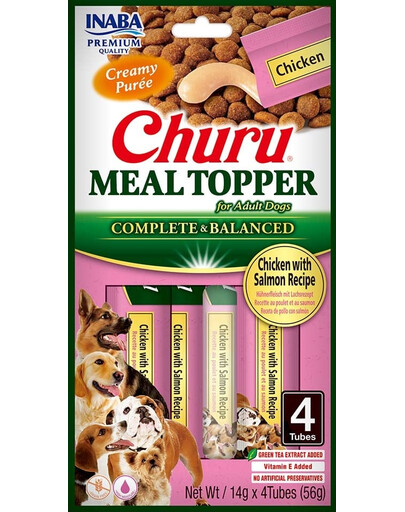 INABA Dog Meal Topper Chicken Salmon 4x14 g krémový doplněk stravy pro psy s kuřecím masem a lososem