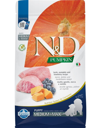 N&D GF Pumpkin Lamb & Blueberry Puppy Medium & Maxi 2.5 kg