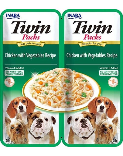 INABA Dog Twin Kuřecí maso, zelenina ve vývaru pro psy 2x40 g