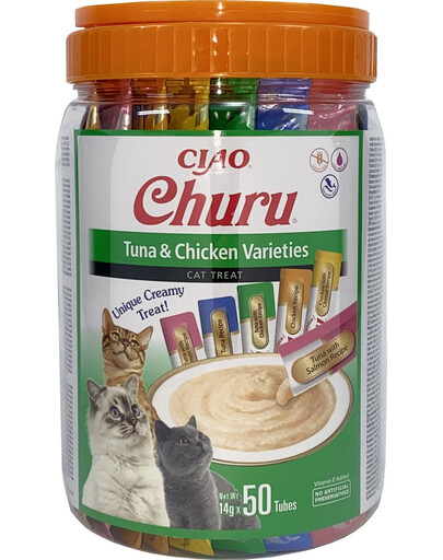 INABA Churu Variety Tuna&Chicken tuňák s kuřecím masem pro kočky sklenice 50x14g (700g)