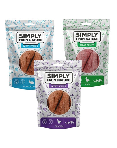 SIMPLY FROM NATURE Meat Strips Mix příchutí kuře, kachna, králík 3x80 g