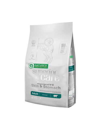 NATURES PROTECTION Superior Care Sensitive Skin&Stomach Lamb Adult All Breeds 1,5 kg s jehněčím masem pro psy s citlivou kůží a trávicím systémem
