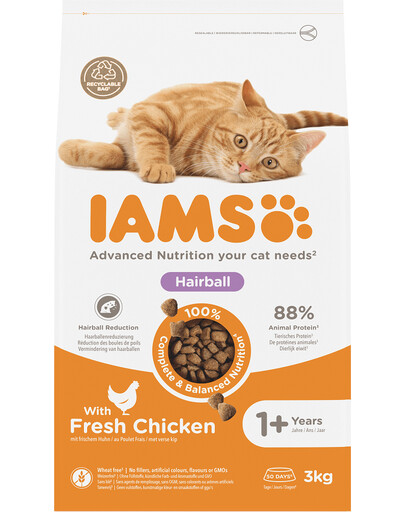 Levně IAMS For Vitality Cat Adult Hairball Chicken 3 kg