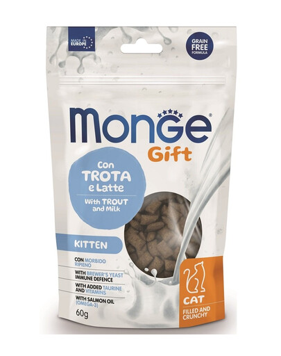 MONGE Gift Filled and Crunchy Kitten Pstruh s mlékem 60 g