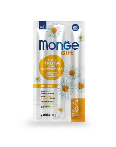MONGE Gift Soft Sticks Kitten Pstruh s heřmánkem 15 g