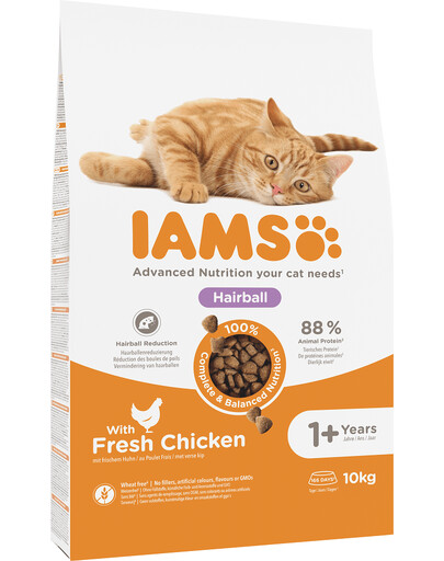Levně IAMS Cat Adult All Breeds Hairball Control Chicken 10 kg