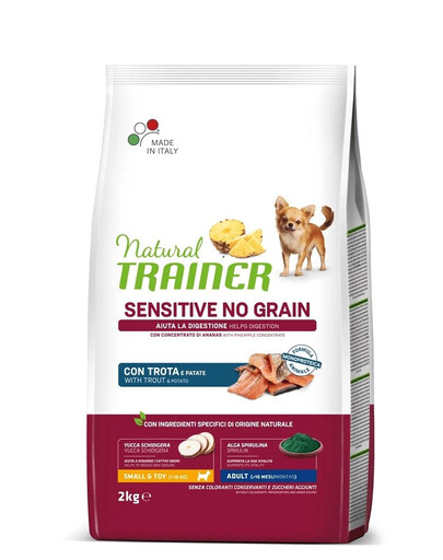 Levně TRAINER Natural Sensitive No Grain Small Toy Adult se pstruhem 2 kg