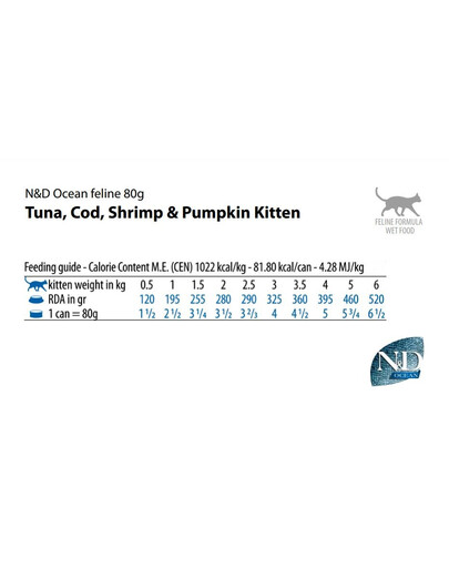 FARMINA N&D Ocean Cat Kitten Tuňák, treska, krevety, dýně 70 g