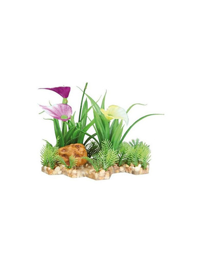 TRIXIE Akvarijní plastová rostlina se skalkou na podstavci. 13 cm
