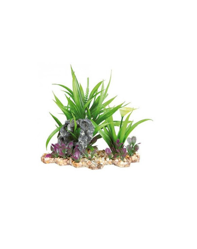 TRIXIE Akvarijní plastová rostlina se skalkou na podstavci. 18 cm