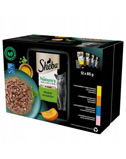 SHEBA Nature’s Collection výběr příchutí v omáčce 12x85g mokré krmivo s kuřecím, krůtím, tuňákem a lososem pro kočky