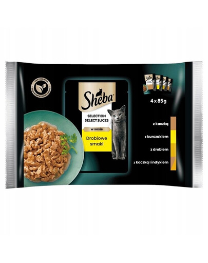 SHEBA Selection Select Slices Drůbeží Smaki 4x85g mokré krmivo s kachnou, kuřecím masem, drůbeží, kachnou a krůtou pro kočky