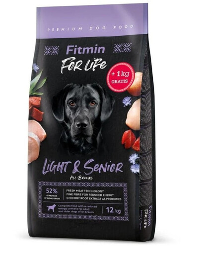 FITMIN Dog For Life Light & Senior krmivo pro dospělé a starší psy 12 + 1 kg