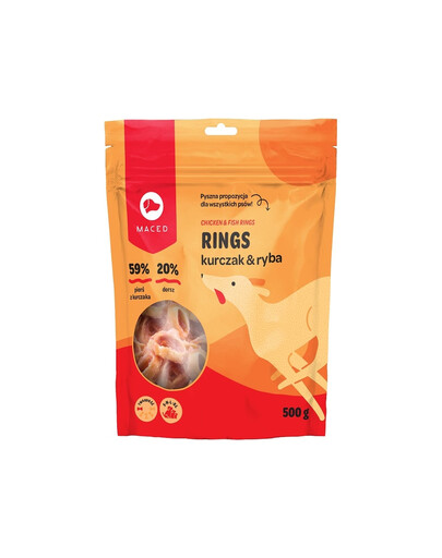 MACED Rings Kuřecí a rybí pochoutka pro psy 500g