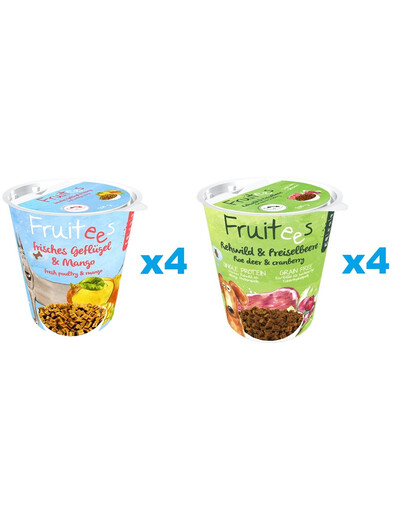 BOSCH Fruitees mango 4 x 200g + BOSCH Fruitees Snack Zvěřina & brusinky 4 x 200 g