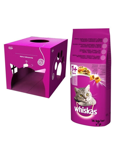 WHISKAS Adult hovězí 14 kg + domeček pro kočky ZDARMA