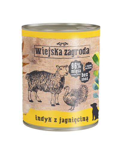 WIEJSKA ZAGRODA Krůtí a jehněčí 800g bezobilná konzerva pro psy