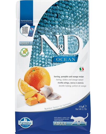 FARMINA N&D Ocean cat adult herring pumpkin and orange 300 g sleď, dýně a pomeranč pro kočky