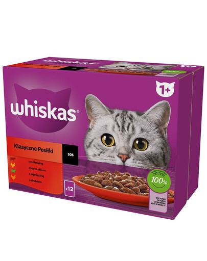 Levně WHISKAS Adult 48 x 85g v omáčce s hovězím, kuřecím, jehněčím a drůbežím masem