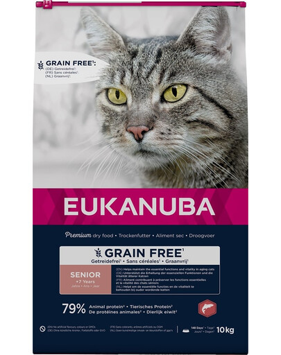 EUKANUBA Grain Free Senior Losos 10 kg pro starší kočky