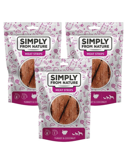 SIMPLY FROM NATURE Meat Strips Krůtí s kokosem pro psy 3x80 g