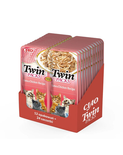 Levně INABA Twin Tuňák s kuřecím masem ve vývaru pro kočky 24x40 g