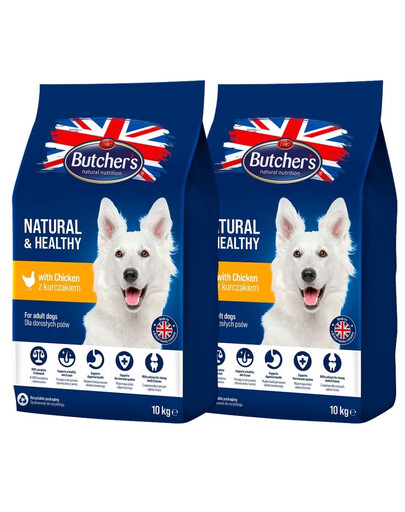 BUTCHER'S Natural&Healthy suché krmivo pro psy s kuřecím masem 20 g (2 x 10 kg)