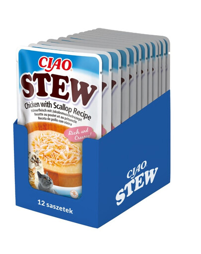 Levně INABA CIAO Stew Pokrm z kuřecího masa a hřebenatek 40g x 12