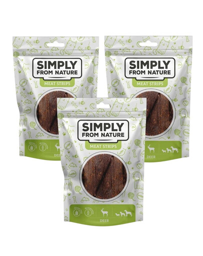 SIMPLY FROM NATURE Meat Strips Jelení stripsy pro psy  3x80 g