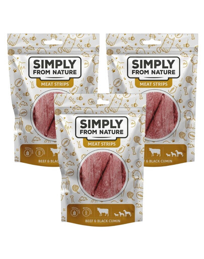 SIMPLY FROM NATURE Meat Strips Hovězí s černuchou pro psy 3x80 g
